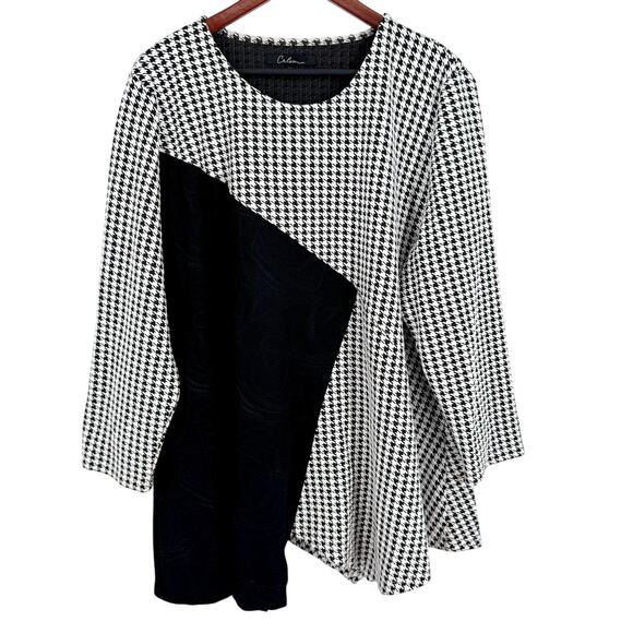 Calessa Plus Size 3X Wearable Art Black White Houndstooth Artsy Blouse Shirt Top